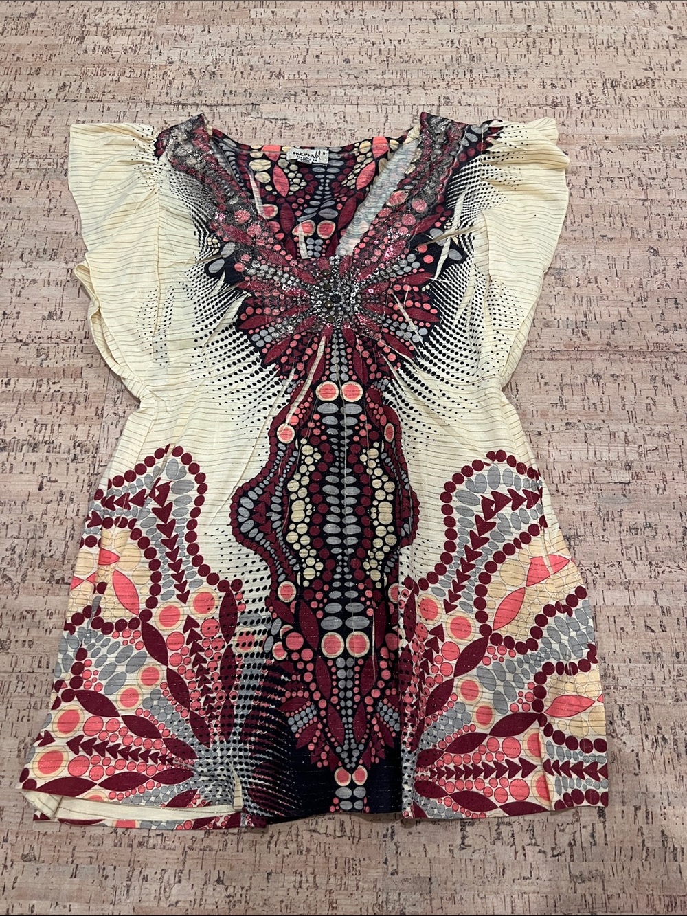 Y2K Embellished Top Butterfly Beaded Size S